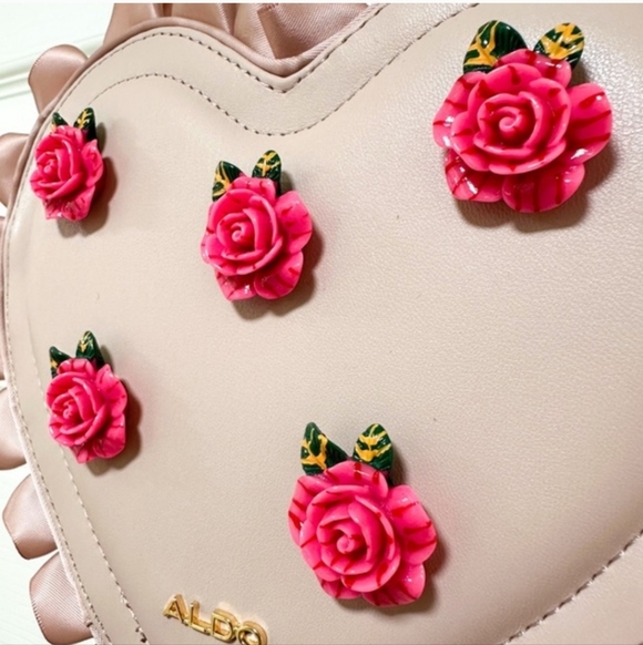 ALDO Pink Heart Crossbody Bag w/ 3D Rose Details & Ruffle Trim | Handbag - Picture 4 of 10
